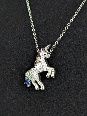 (2/$20) JCM Rhinestone Unicorn Pendant Necklace
